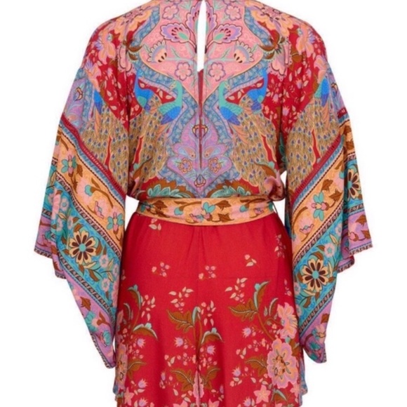 Boho Gypsy Ruby Floral Lotus Print Kimono Romper - Picture 6 of 7
